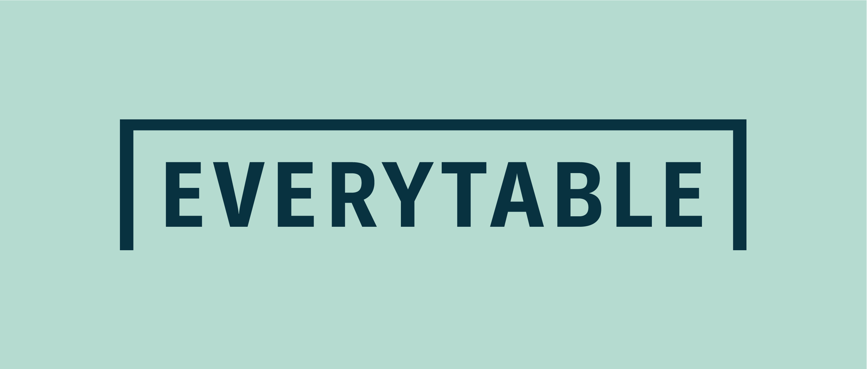 Everytable text in blue on mint green background