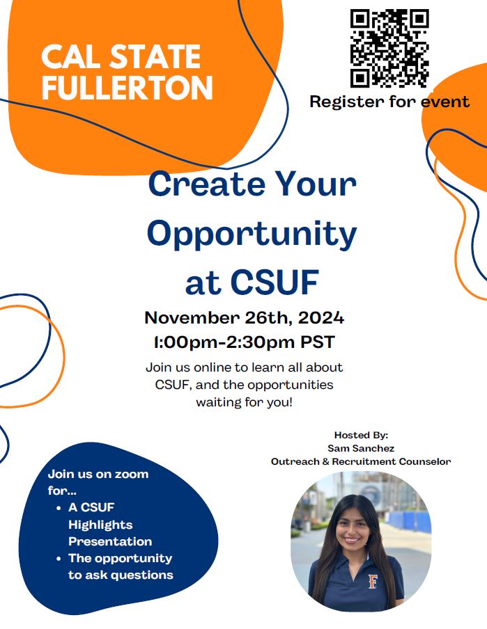 Meet with the CSUF Rep virtually on Tuesday, November 26th from 1-2:30 p.m.