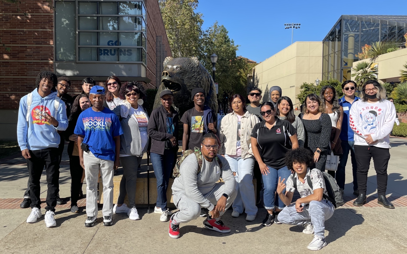 Group of students touring the UCLA campus